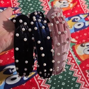 ♥️2 For $25♥️Pearl Embellished Headbands Set (3) Pink, Navy And Black